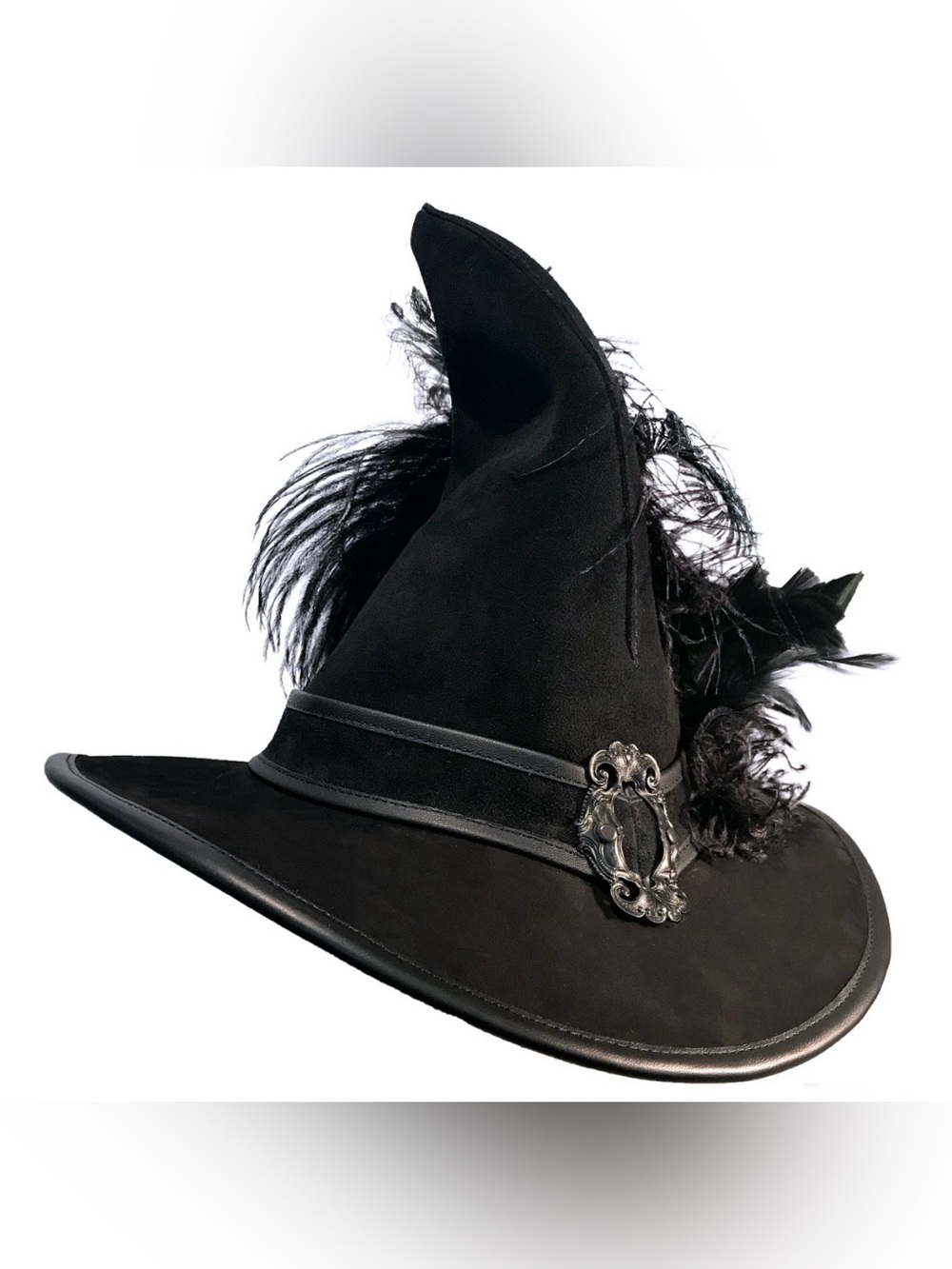 Blonde Swan Hats Witchy Poo Suede and Leather Witches Hat Black OS